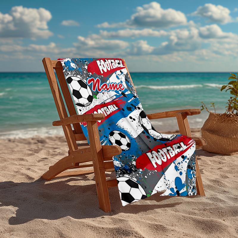 Custom Name Ultra-Soft Beach Towel with Soccer Theme,Ideal for Pool - Camping, Diving - Perfect Travel Essential, Vibrant Beach Towel.
