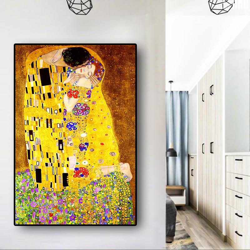 Gustav Klimt Kiss Reproductions Figure Oil Painting On Canvas Art Scandinavian Posters and Prints Wall Picture for Living Room