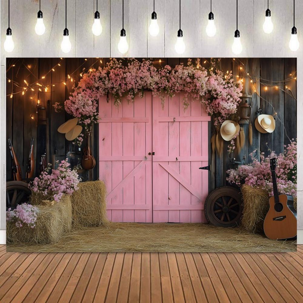 Rustic Western Cowboy Party Backdrop Brown Pink Planks Farm Cow Birthday Party Decoration Banner Photobooth Shooting Backgrounds