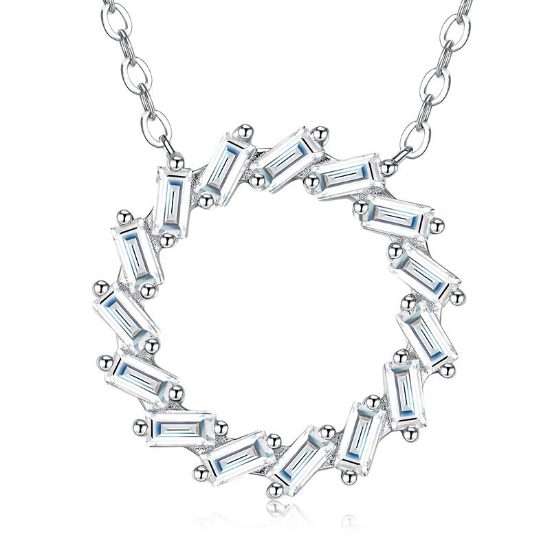 S925 Silver Moissanite Necklace Princess-Cut Round-Cut Stone Arrangement Pendant Custom-Made Stock Light Luxury Niche Jewelry S925 sterling silver-chain length 405 cm