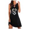 Women Summer  Print Hollow Out Sleeveless Loose Tank Mid Dresses