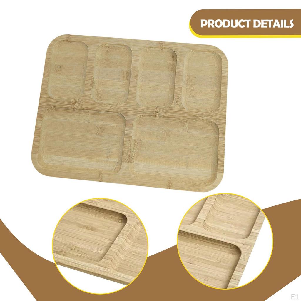 Bamboo Serving Tray Platter Appetizer Plate Countertop Decoration Multi Compartment Breakfast