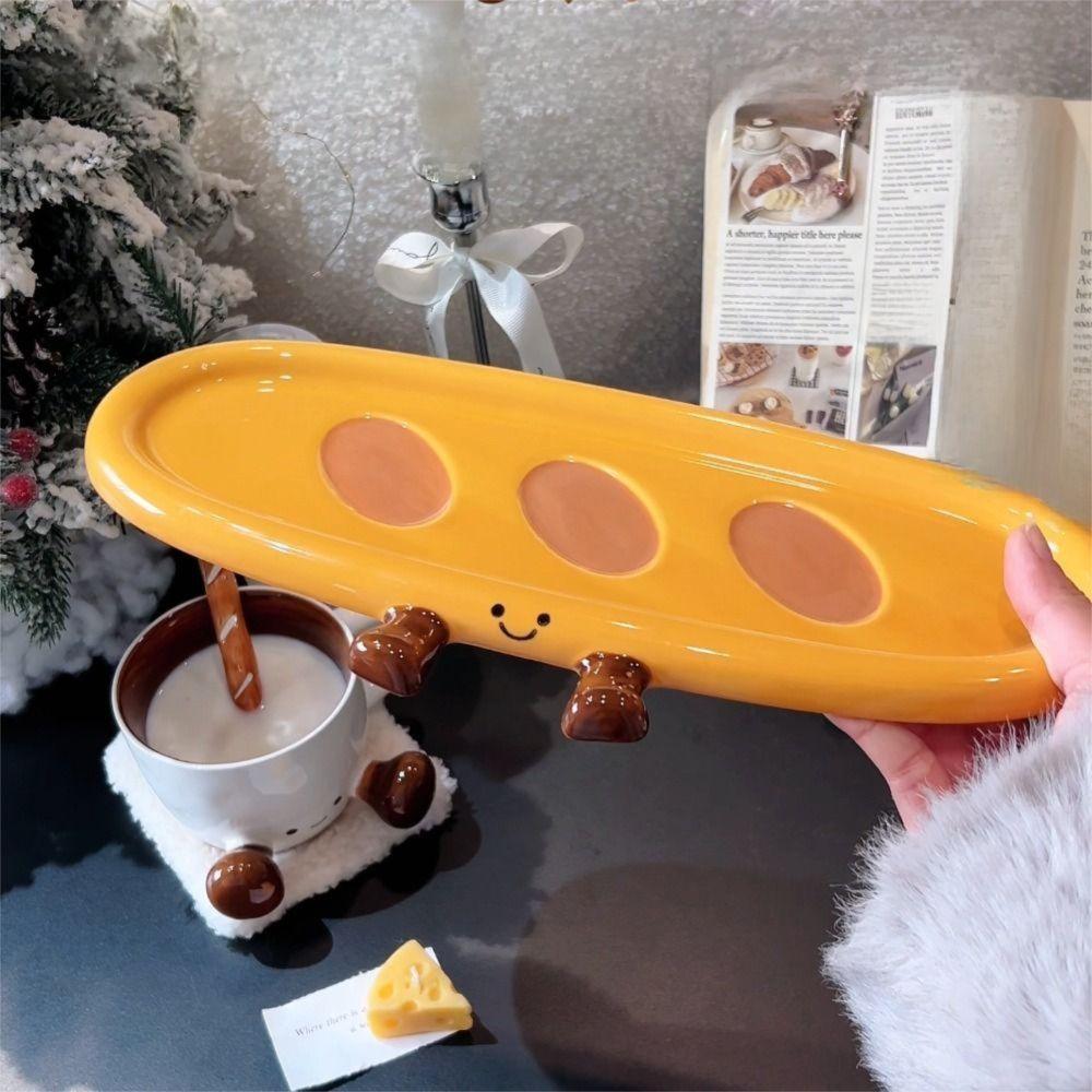 Hand Painted Cake Tray 3D Baguette Snack Plate Unique Breakfast Plate  Home