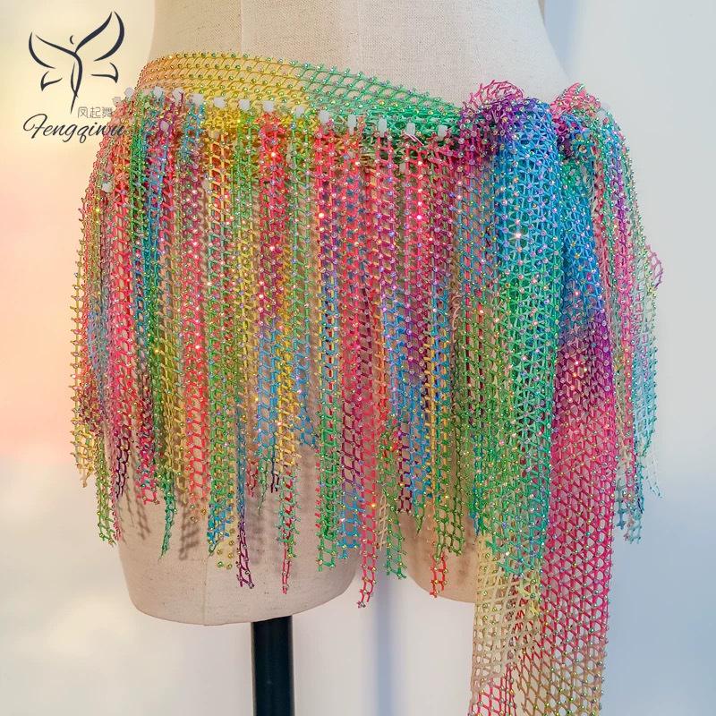 Zhao Hao Rhinestone Tassel Belly Dance Waist Chain Scarf – Multi-layered, Hot-fix Dancewear for Group Performances