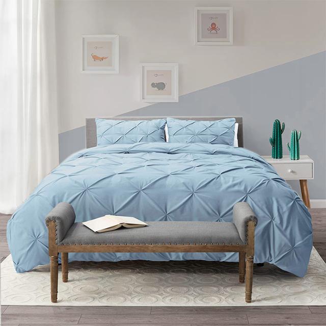 Aoyatex 3PC Pleated Quilt Cover Set Duvet Cover Bedding Set with Pillowcase Bed Cover Set
