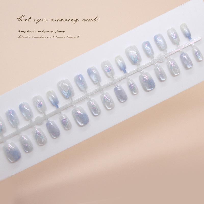 Handmade prefabricated armor wearing nail fairy gas removable cat eye mermaid ji nail piece short T patch sub-code