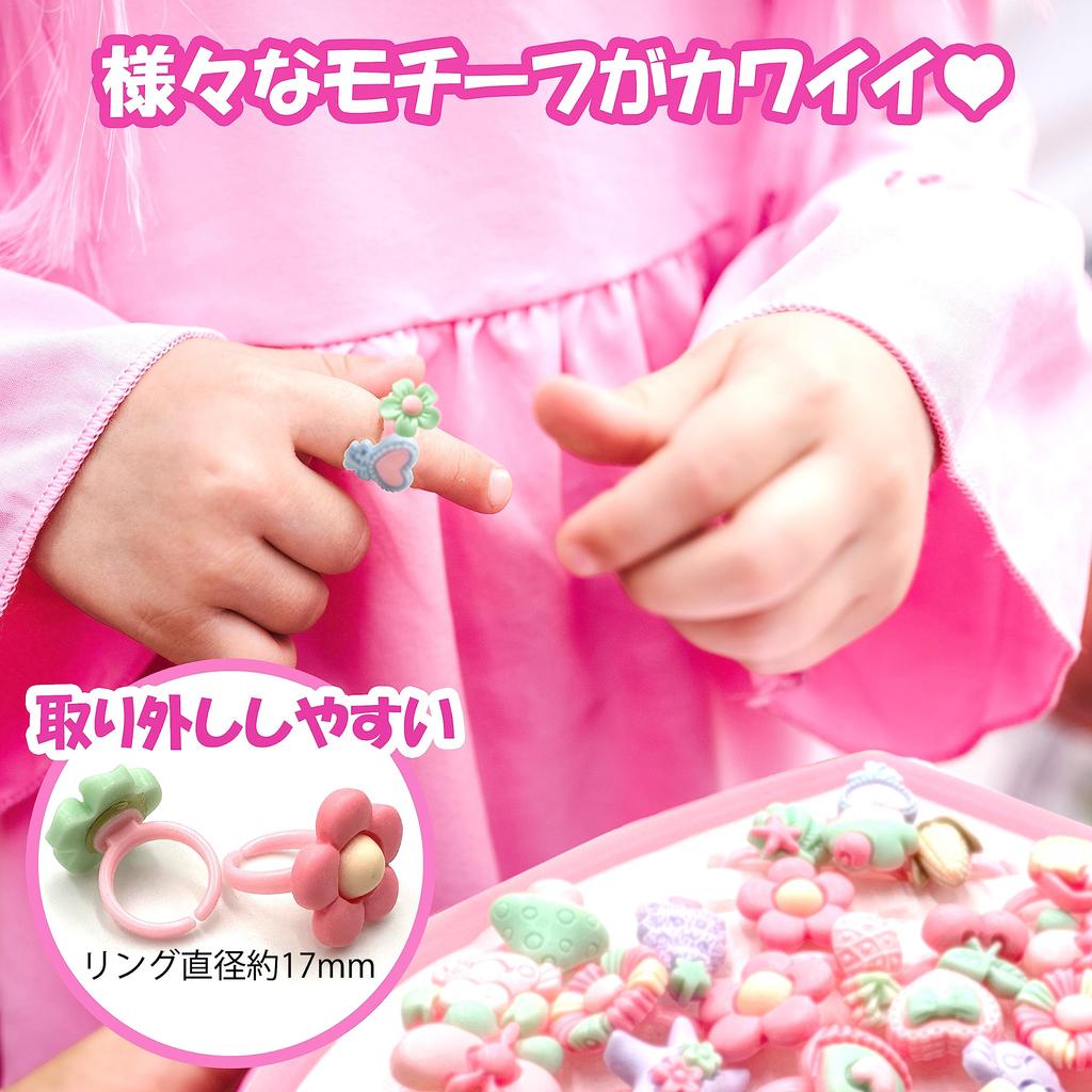 DINETTE Kids' Ring Toys, Pretty, Set of 36, with Storage Case, Random Color, Adjustable Size, Accessories