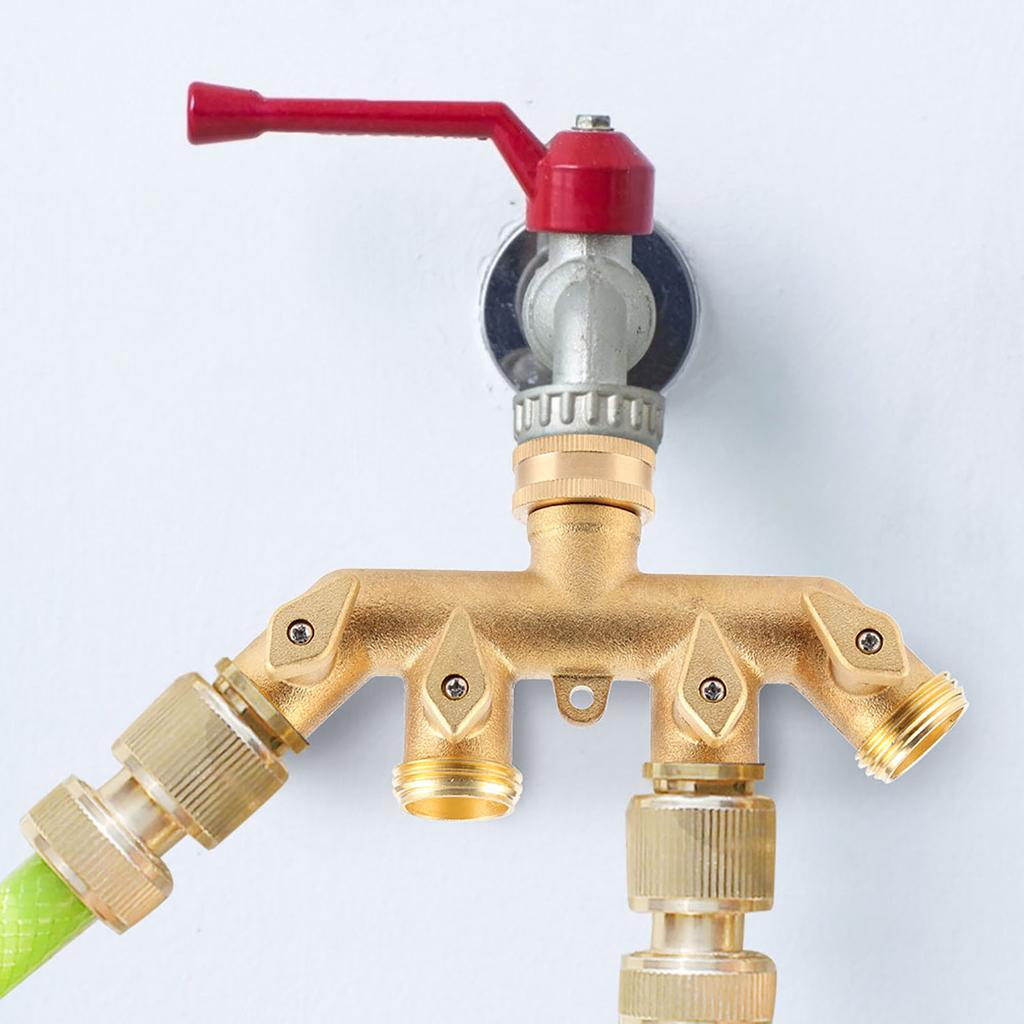 Brass Garden 4 Way Hose Splitter Hose Adapter Ball Valve Water Faucet Valve Connector