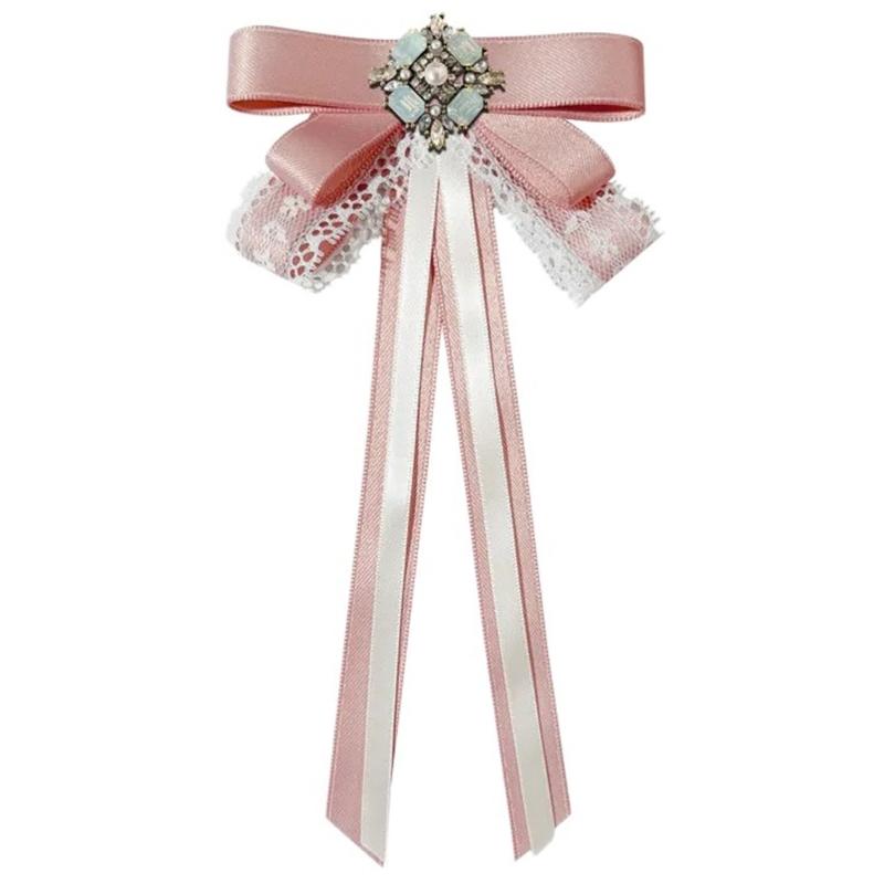 

Brooch Necktie with Ribbon and Crystal Bow Elegant Flower Jewelry Brooches 1 рожевий