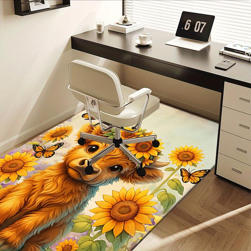 Sunflower Cow Chair Mat Office Carpet, Oversized Rug for Home Decor, Sofa Mat, Desk Pad Gift, Suitable for Bedroom, Living Room, Various Rooms