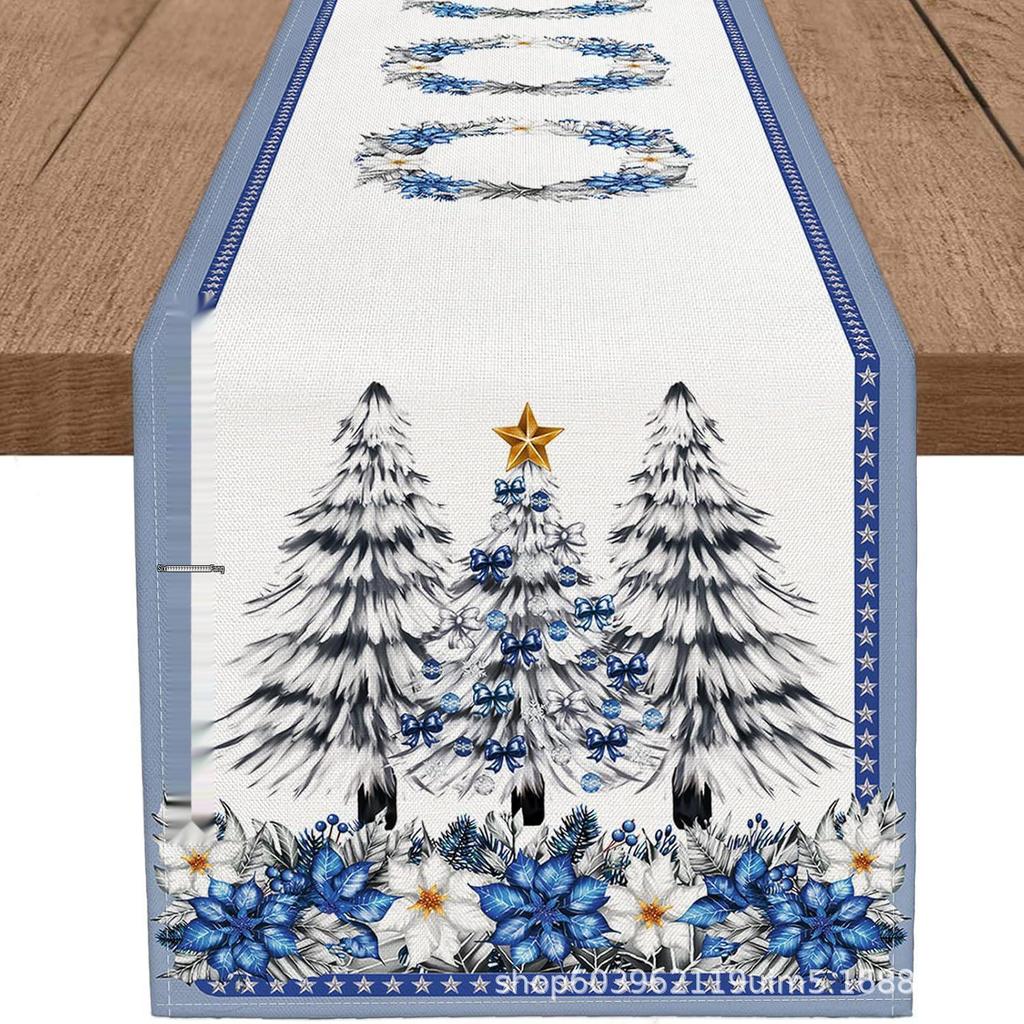 Christmas Table Runner with Santa and Tree Design
