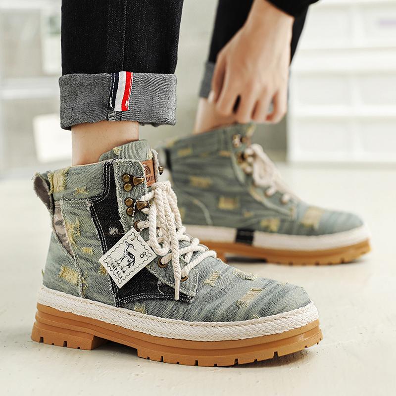 Spring Autumn Denim Canvas Men Boots 2024 Designer High Top Men Casual Shoes Outdoor Motorcycle Boots for Men Botas Masculino