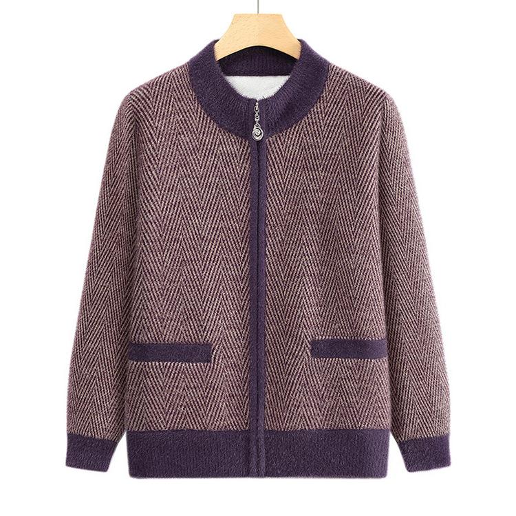 Knitted Sweater Old Lady Clothes Women's Loose Casual Round Neck Jacket for The Elderly