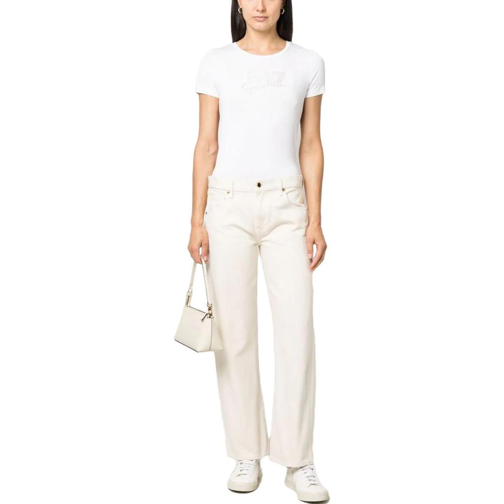 Emporio Armani Solid Color Letter Print Short Sleeve T-Shirt Women tops White 3RTT21-TJKMZ-1100