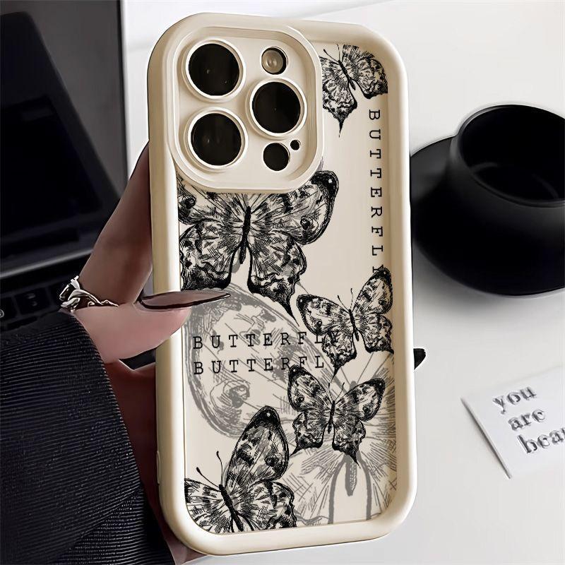 Retro Butterfly iPhone Case for 11, 12, 14, 15, 16 Pro Max - Transparent & Drop-proof