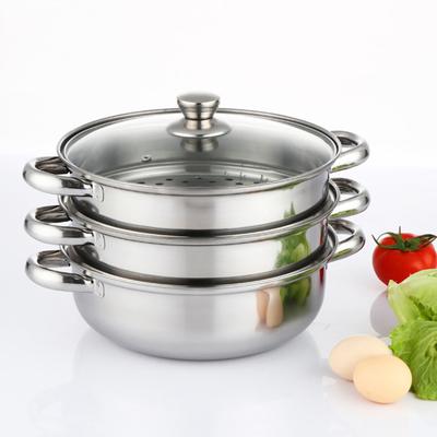 Stainless Steel 3 Tier Steamer Pot Set with Lid Food Steamer Stackable Food Steamer Space Saving Visual Lid Handle Design Multipurpose Cooking Pot