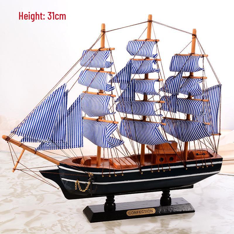 Mediterranean Style Solid Wood Sailboat Ornament for Home Decoration (16cm-50cm)