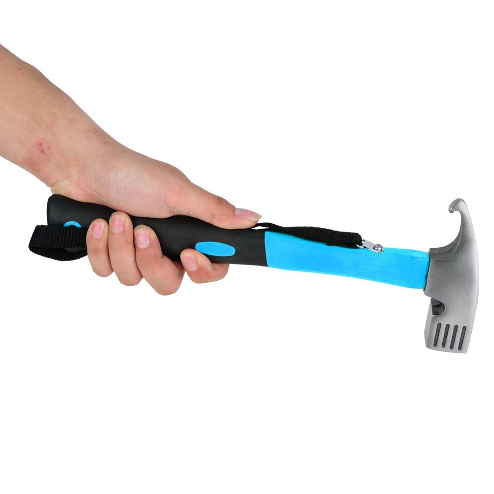 Outdoor Camping Zimmermannshammer Hochfester Kopf Gummihandgriff mit Fangriemen (blau)