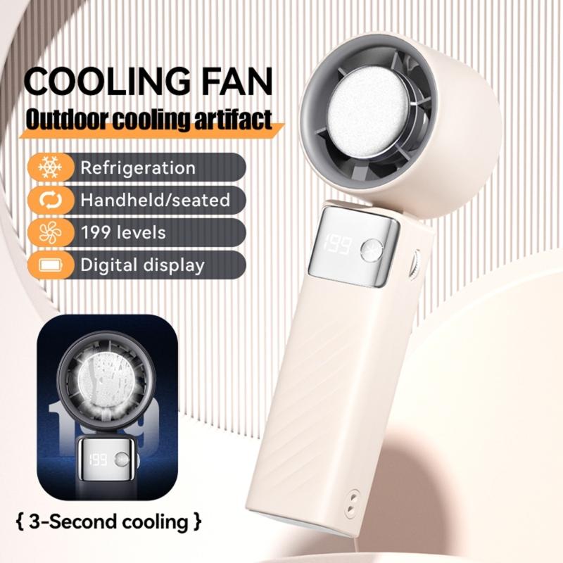 Handheld Pocket Fan USB Rechargeable LED Digtal Display Fan with Strong Airflows Cooling Device for Hot Weather