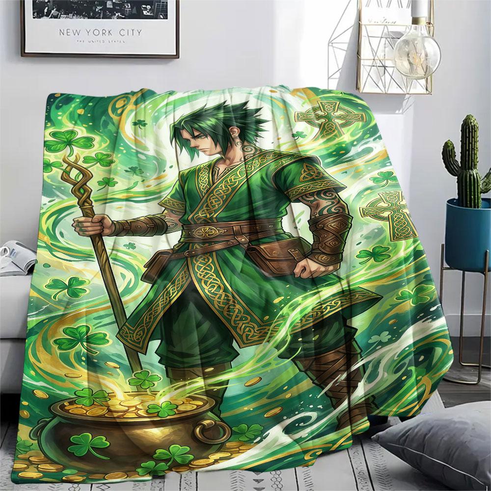 1Pc GreenMagic Print Flannel Blanket, High Quality Comfortable for All Seasons, Home Decor, Warmth and Comfort, Perfect for Christmas Gifts