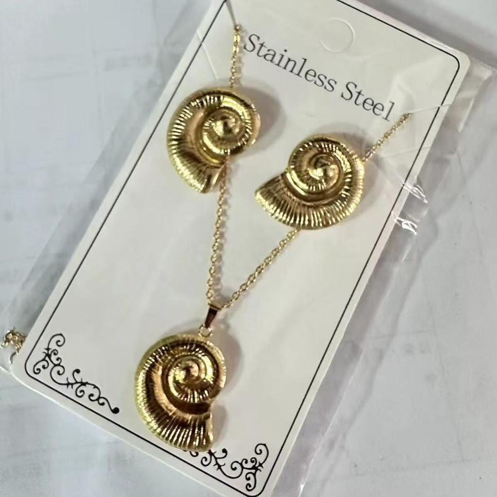 Women's Stainless Steel Geometric Necklace & Earring Set - Hip Hop Style Jewelry