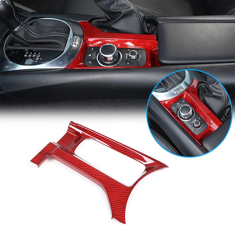 ToMong Real Carbon Fiber Car Center Console Multimedia Button Frame Cover Trim Car Accessories For Mazda MX-5 MX5 Miata ND 16-26