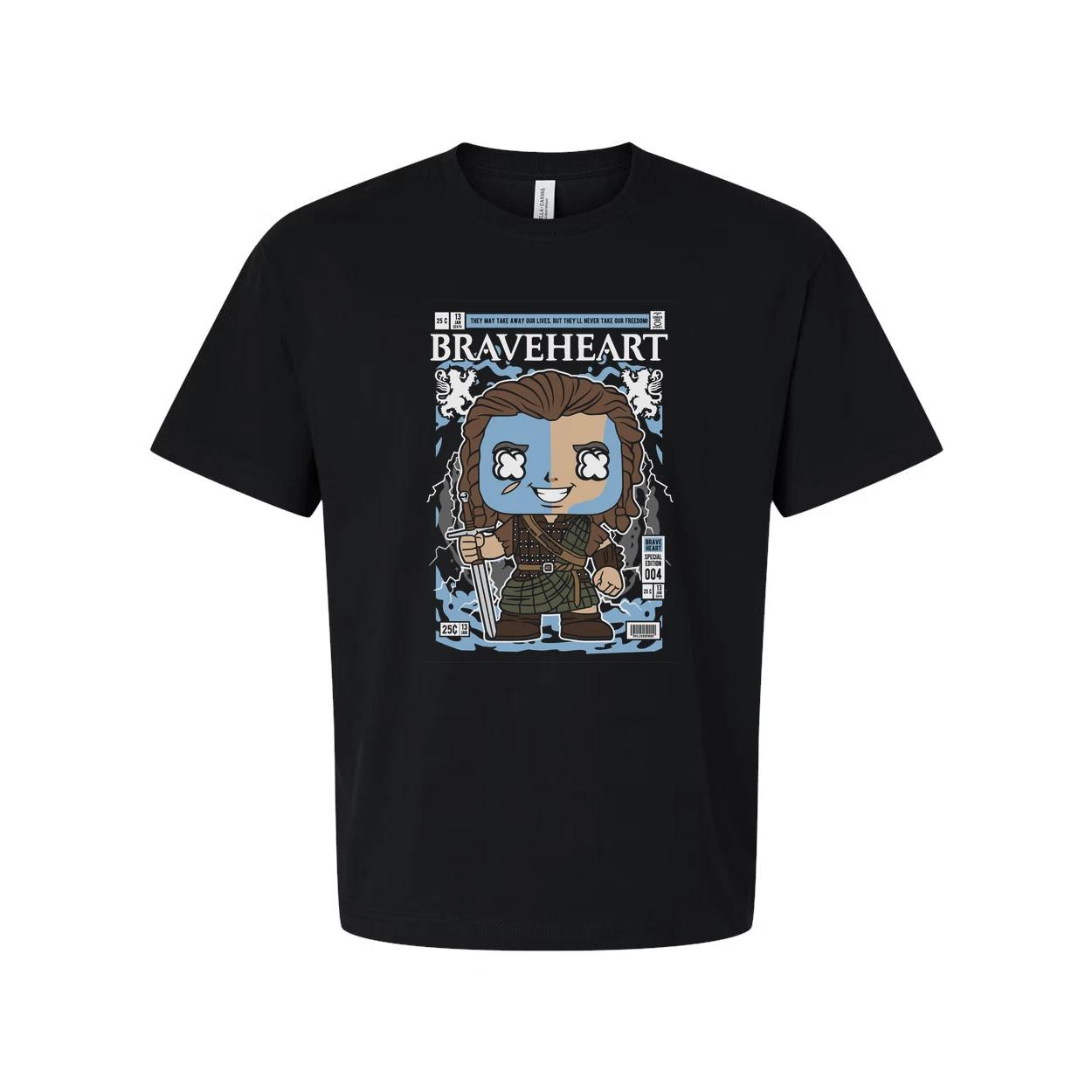 Braveheart Graphic Tee Featuring Cartoon Warrior Illustration For Unisex Adults L