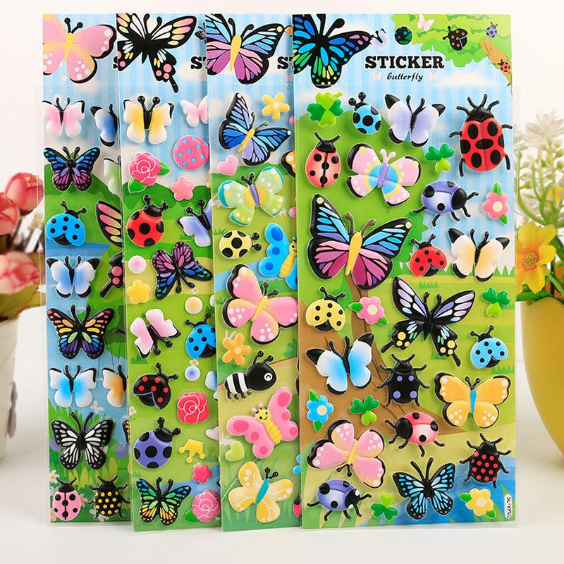 10 Sheets/Set Cartoon Insect Bee Ladybug Sticker Cute 3D Bubble PVC Scrapbooking Stickers for Children Boy Girl Cognitive Toys