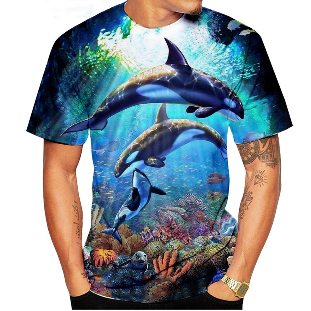 

Нова літня футболка з 3D-принтом мультяшного кита морської тварини для чоловіків і жінок, з круглим вирізом, коротким рукавом, оверсайз, футболки в стилі хараджуку, топи, дитячий одяг 2XL