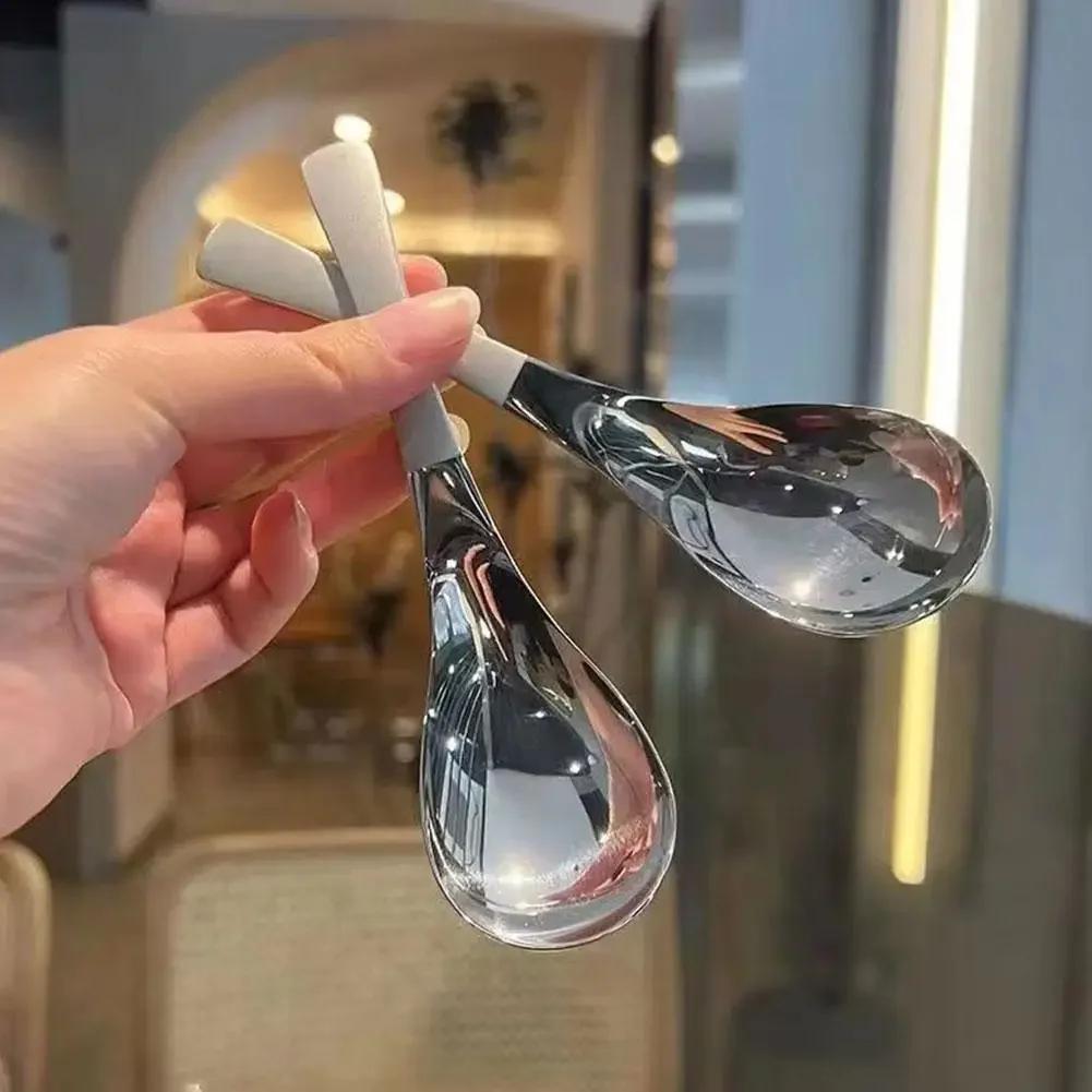Korean Stainless Steel Thickening Spoon Creative Long Handle Hotel Hot Pot Spoon Soup Ladle Home Kitchen Essential Tools