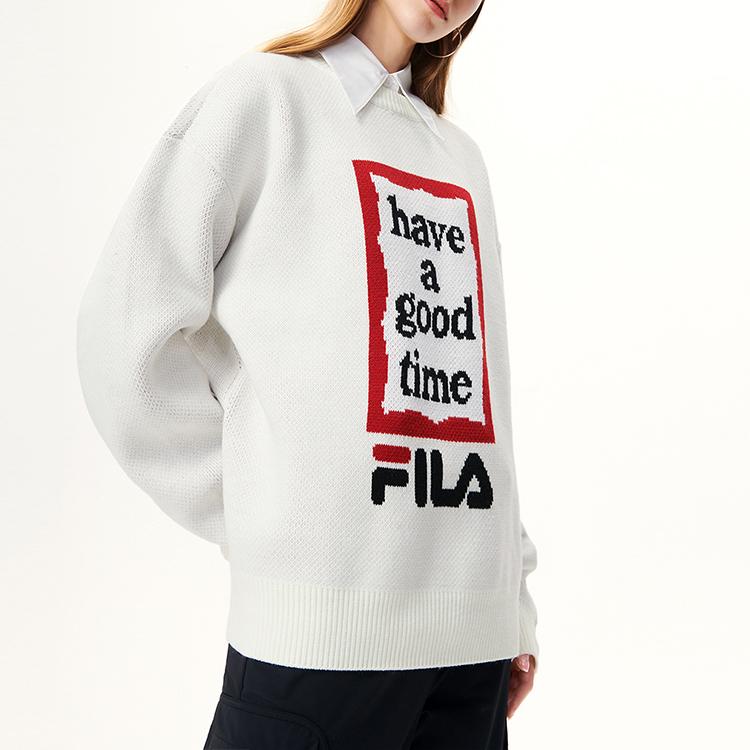 New FILA Have A Good Time Collection Sweaters Unisex Vanilla White F11U149401F-IV