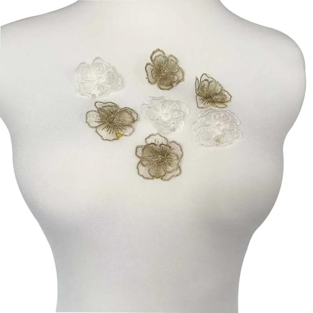 10PCS Embroidered Organza Fabric Floral Appliques  For Hairband Nail Decoration