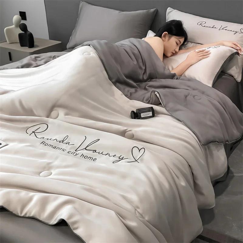 Washable Summer Quilts Ice Silk Air Conditioning Quilt Adult Kids Duvet Home Textiles Luxury Bedding Queen King Size Blanket