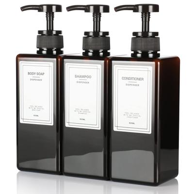 IRETION Shampoo Bottle Dispenser Refill Bottle with Funnel, 600ml, Set of 3 (Brown)