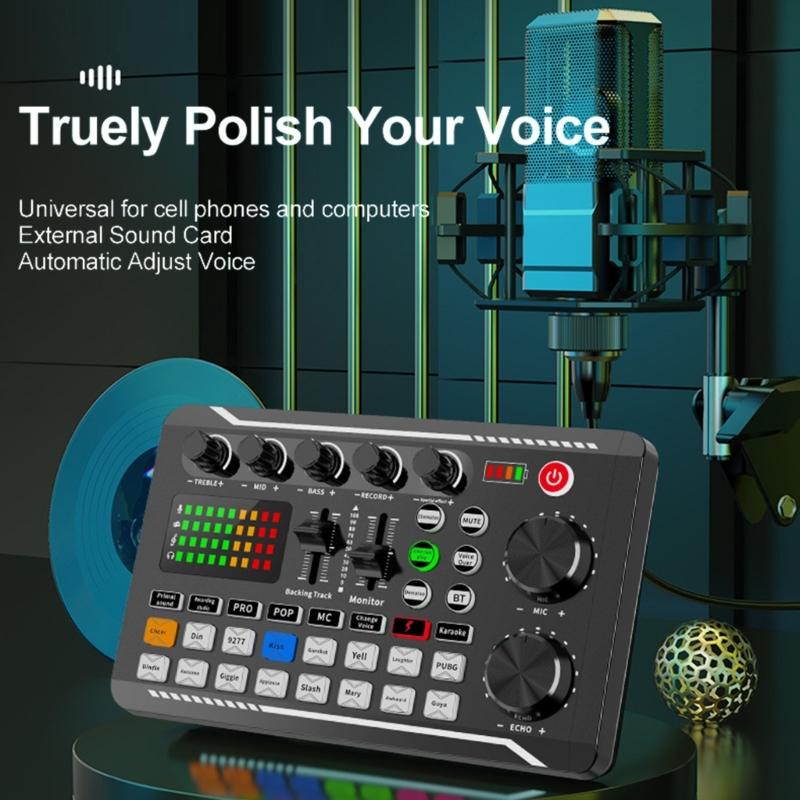 SF666 Condenser Microphone With F998 Auditory Mixer Sound Card For Clear Auditory In Podcasts And Music Production