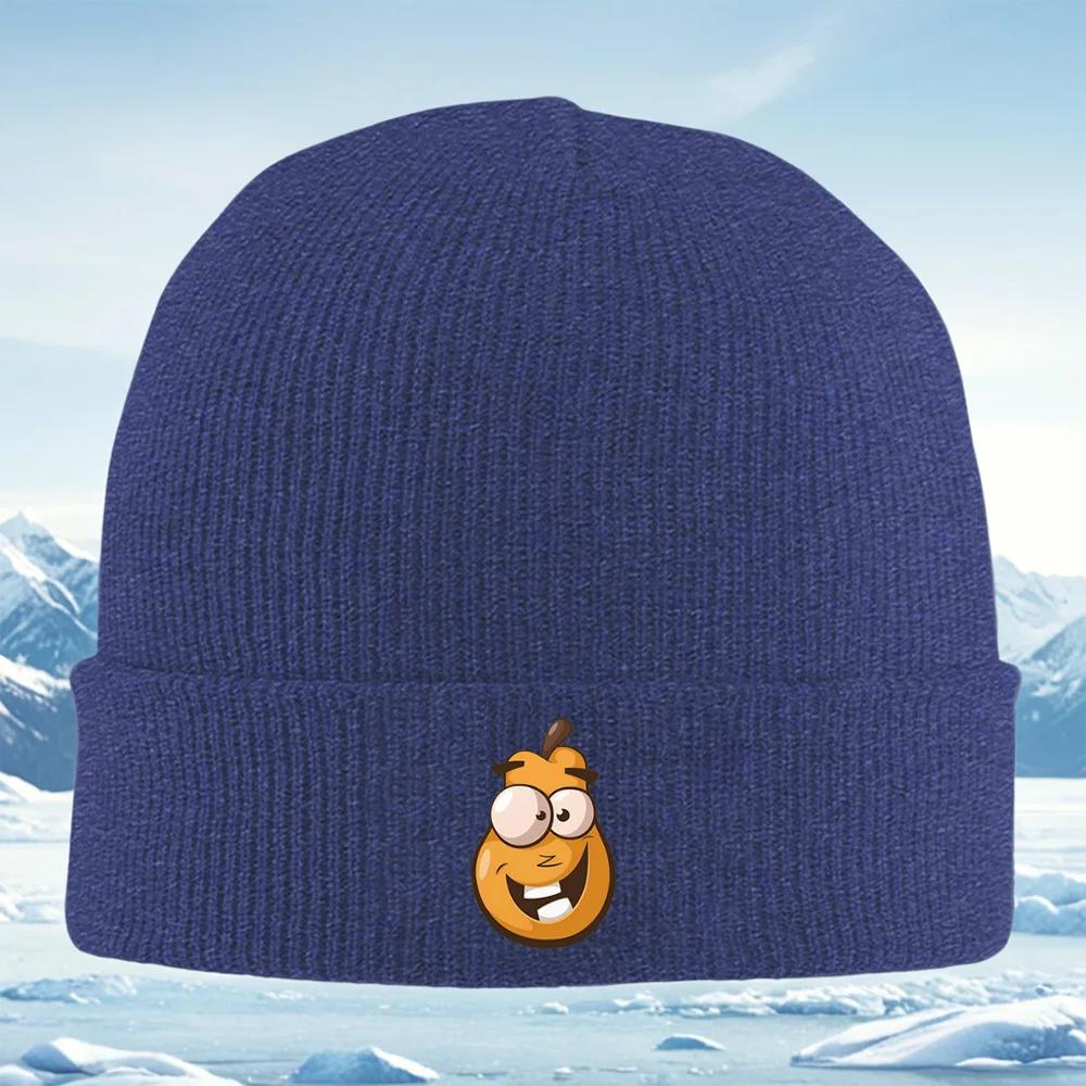 Funny Orange Fruit Cartoon Happy Face Unisex Women Unisex Knitted Hat Beanie Pullover Cap Winter Thermal Warm Christmas Outdoo