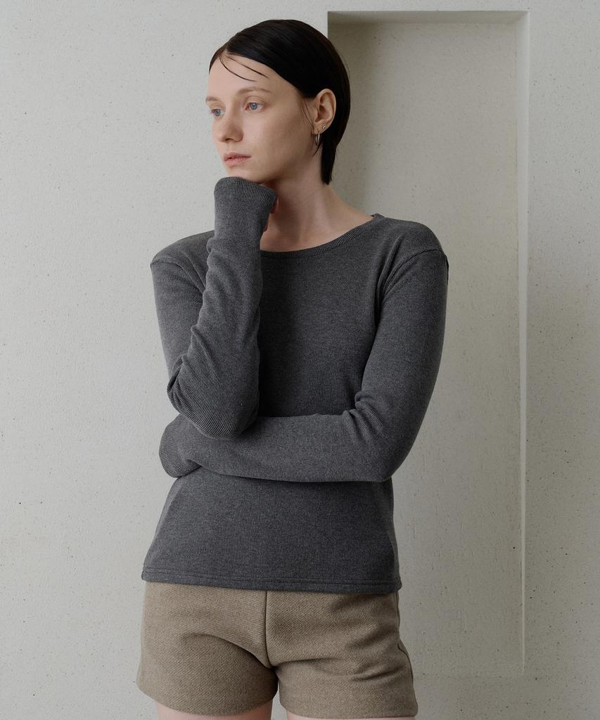 Bye Bye Seop Round Knit T-Shirt Charcoal [T54]