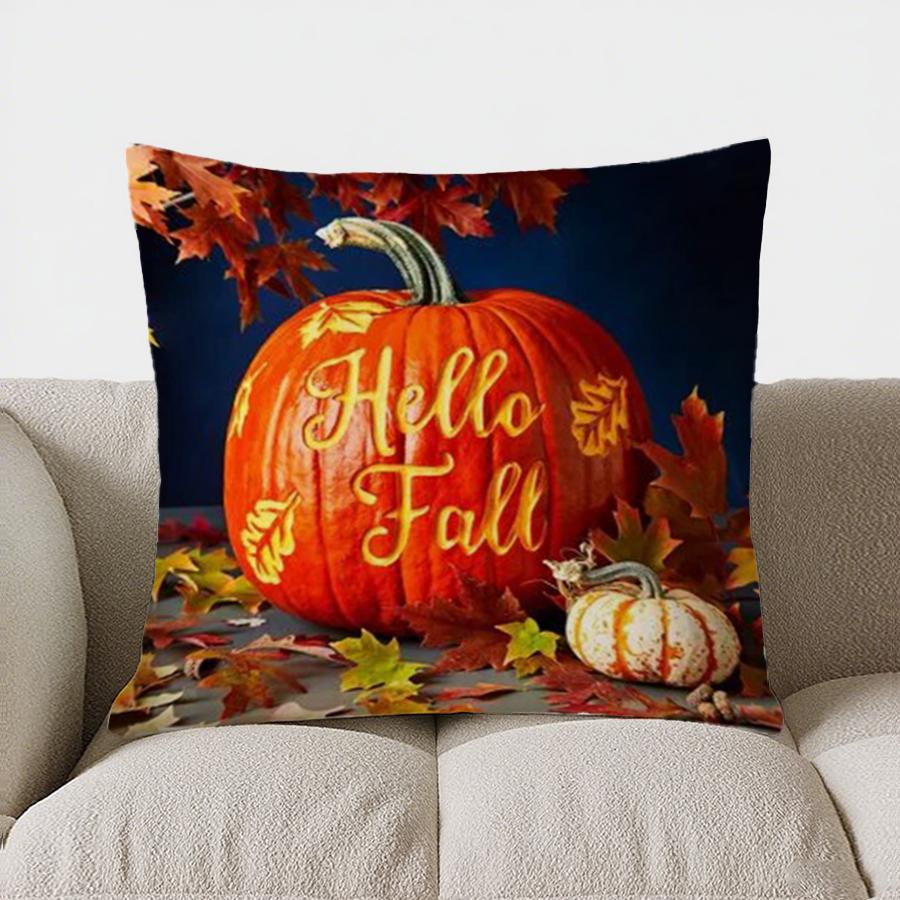 Home Decor Hello Autumn: Bird & Pumpkin Throw Pillow Pattern Cushion Cover Suitable For Sofa Bedroom Car Pillow Cover