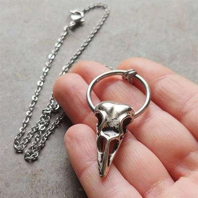 Punk Three-Dimensional Metal Crow Skull, Silver Plus Circle Women'S Necklace, Halloween