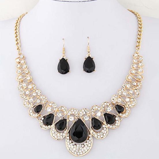 2ks/sada Přehnané náušnice s ušlechtilým náhrdelníkem Vícebarevné náušnice s přívěskem z umělého drahokamu