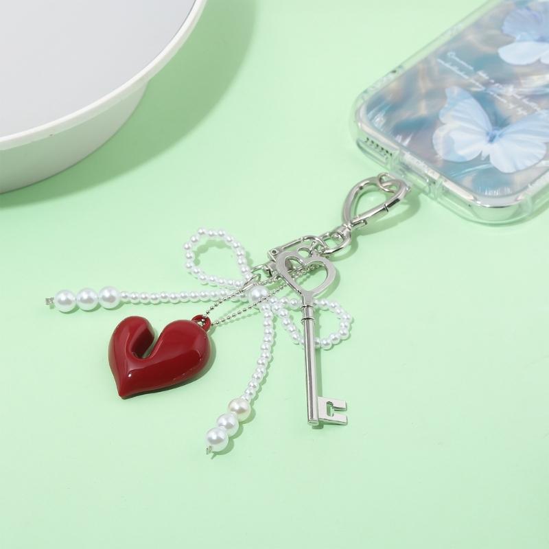 Aesthetic Keychain Charms,Heart Bows Bag Charm Pendant Sweet Heart Bows Keychains Charms Hanging Ornament for Womens