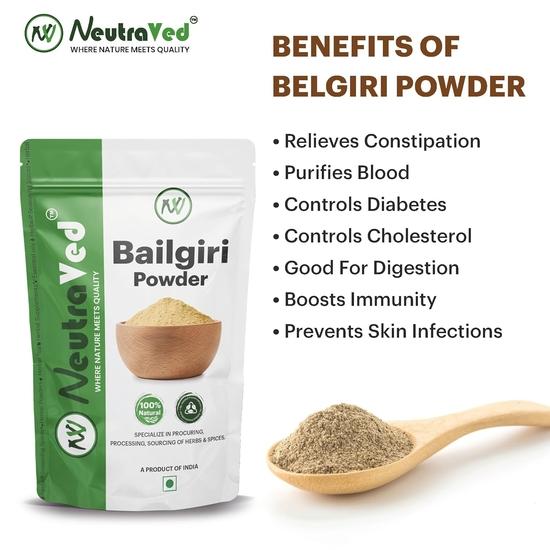 NeutraVed Bael Giri Pulver - 100% Rein und Natürlich, Lebensmittelgeeigneter Standbeutel mit Reißverschluss, 1er Packung (200 g)
