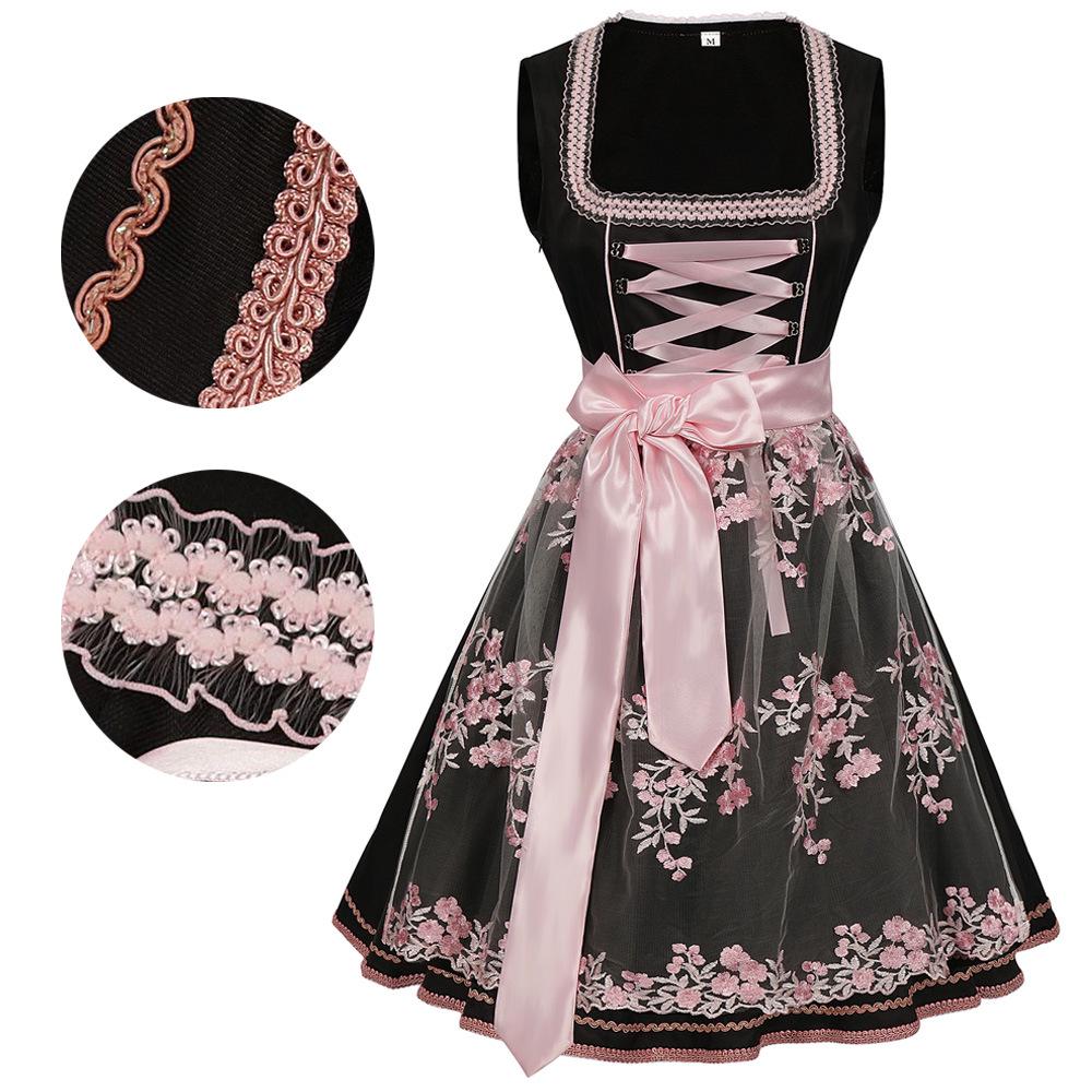 European & American Plus Size Oktoberfest Bavarian Blue Floral Beer Dress Cosplay Costume