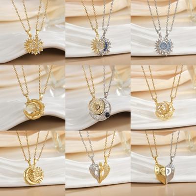 Magnetic Sun Moon Couple Necklace Fashionable Versatile High End Gift for Best Friends Lovers