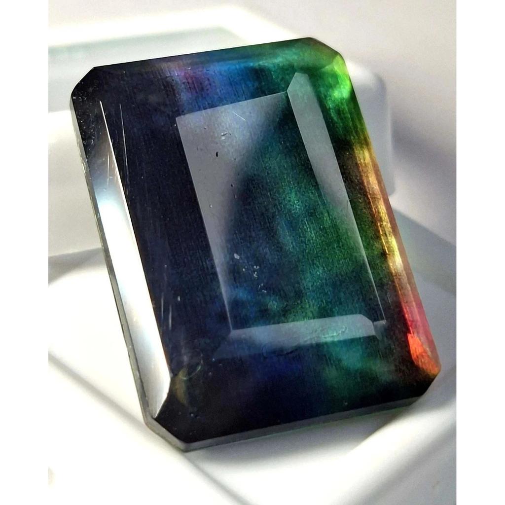 Emerald Cut Natural Ammolite Doublet Opal-Like 28-30 Ct Beautiful Gemstone