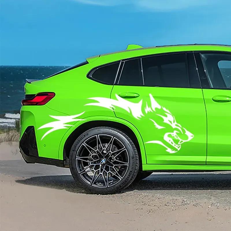 2PC Large Size Car Stickers Coyote Wolf Grunge Design Vinyl Decals Door Side Pickup Vehicle Truck Car Sticker Set Of Two