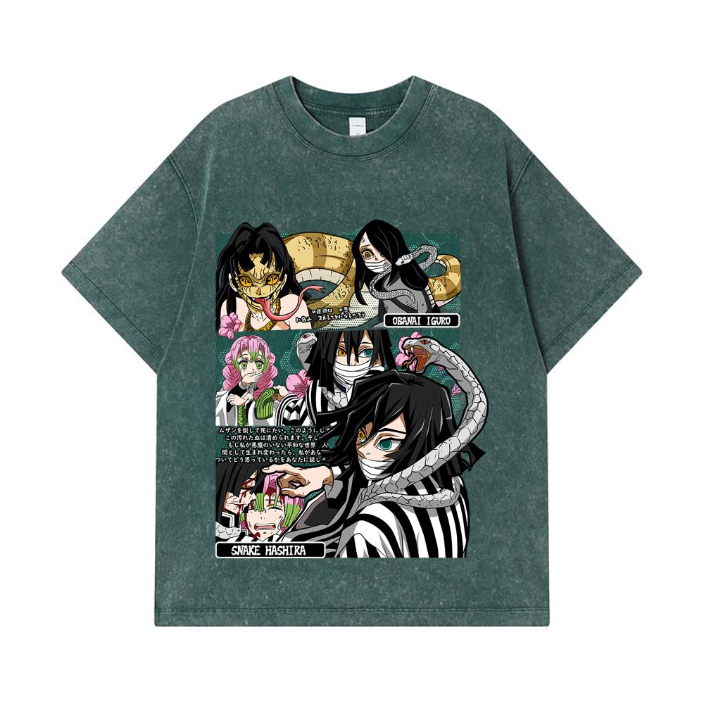 275 GSM Washed T-shirts 100% Cotton Demon Slayer V17 Obanai Print Unisex Heavy Cotton T Shirt