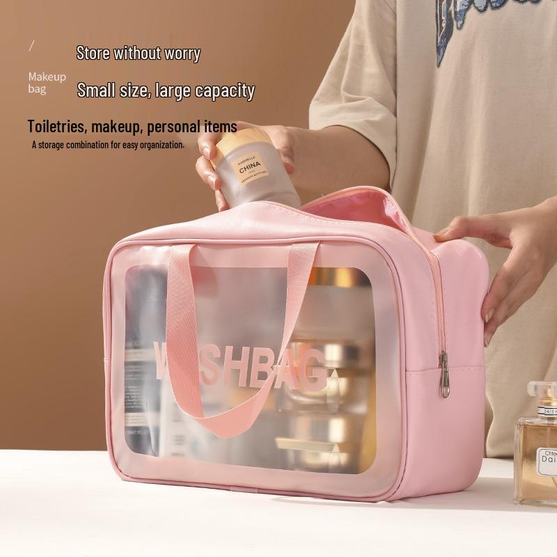 Large Waterproof Frosted Makeup Bag with Wet/Dry Separation, Portable Handheld Design