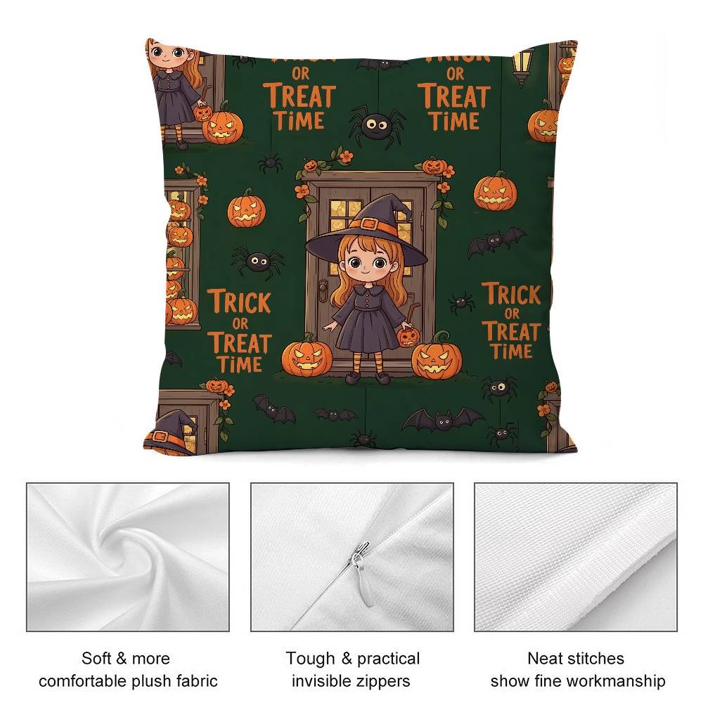 Halloween Cartoon Witch Pillow Case Short Plush Double-Sided Print Square Throw Pillow Covers Sofa Home Cushion Decor