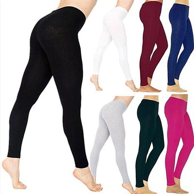 Women Solid Color Stretchy Leggings High Waist Slim Tights Leggings Pencil Pants Trousers